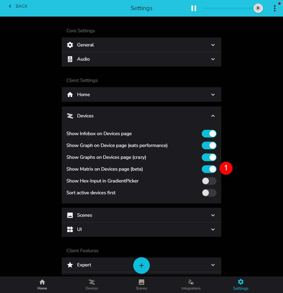 Show matrix on devices page by default