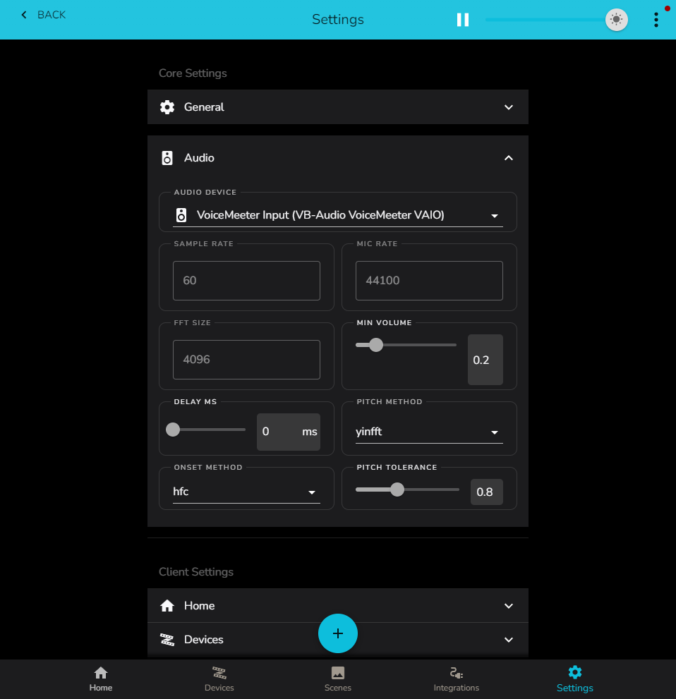 Settings / Audio example