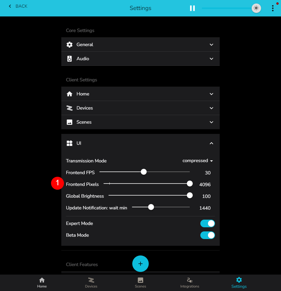 Setting the frontend pixel count