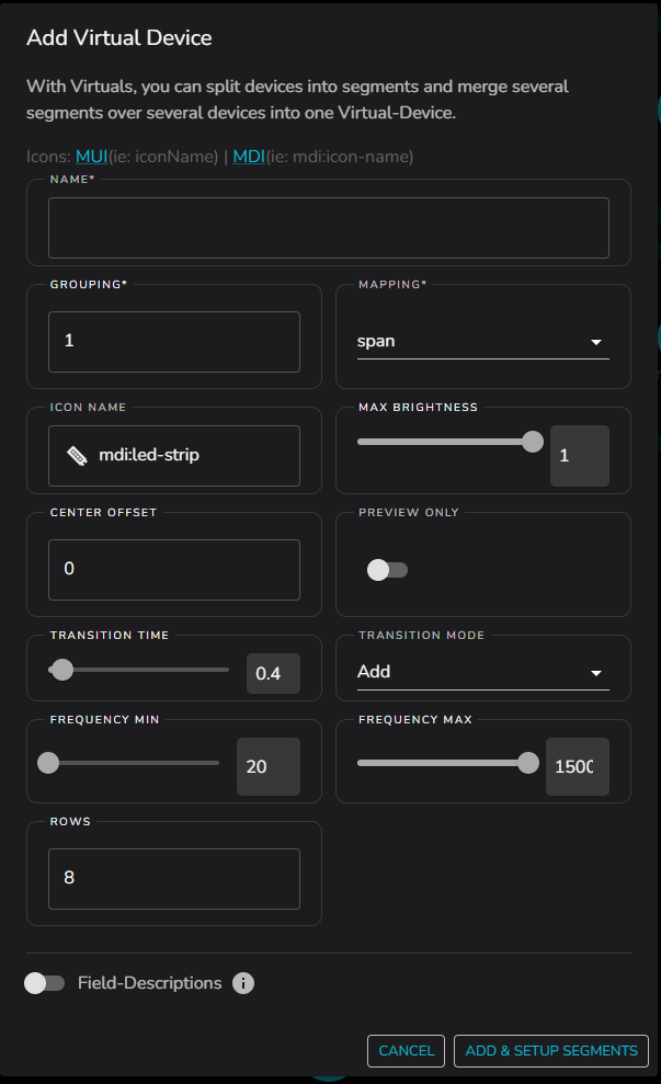Add Virtual Device dialog